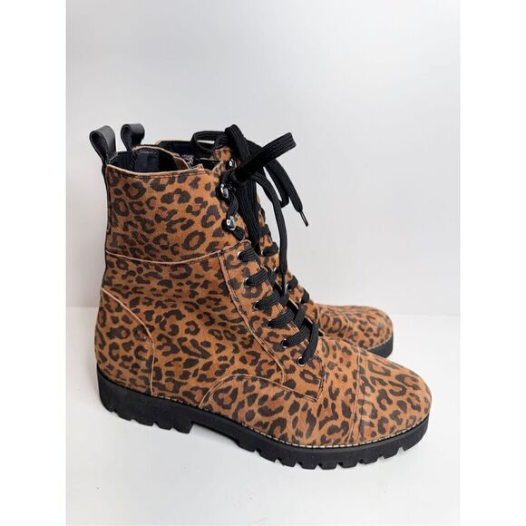 Donald Pliner Boots Size 7 Leather Animal Print Classic Hiker Design Suede NEW - Picture 2 of 10